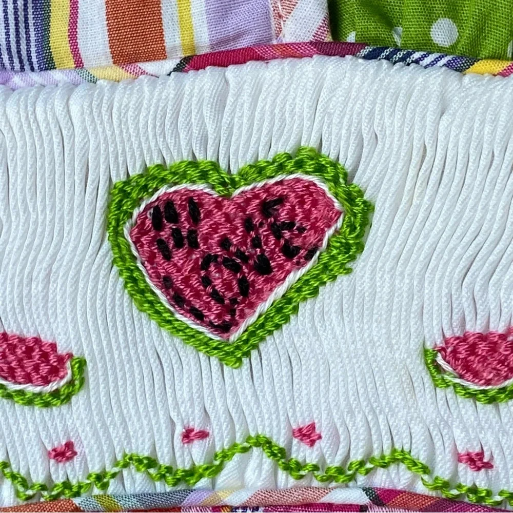 Smocked Dress 2T NWT New Pink Green Plaid Hearts Love 100% Cotton Polka Dots